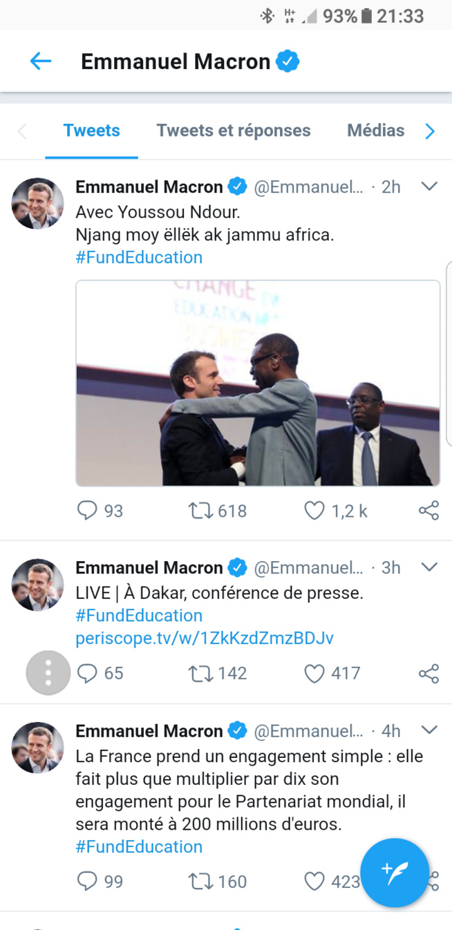 Emmanuel Macron séduit par la prestation de Youssou Ndour regardez son message dans tweter