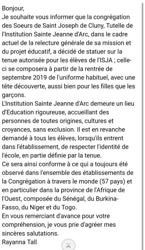 Scandale Ã  Dakar : Lâinstitut Jeanne dâarc de Dakar interdit aux Ã©lÃ¨ves voilÃ©es de rentrer dans lâEtablissement ( Preuve )