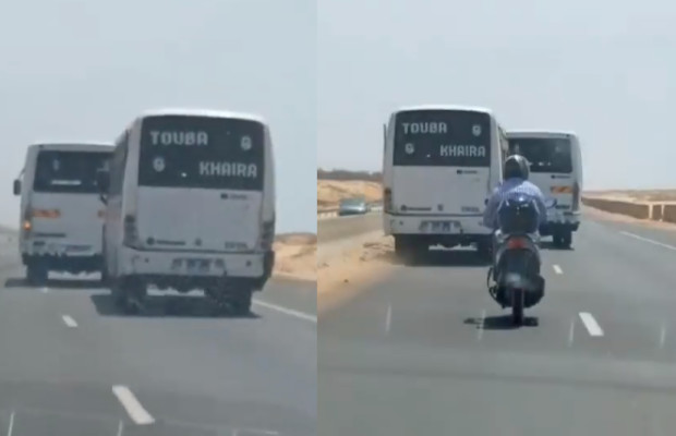 Incroyable ! Ces 2 chauffeurs de bus jouent avec la vie des passagers en faisant la course sur l’autoroute