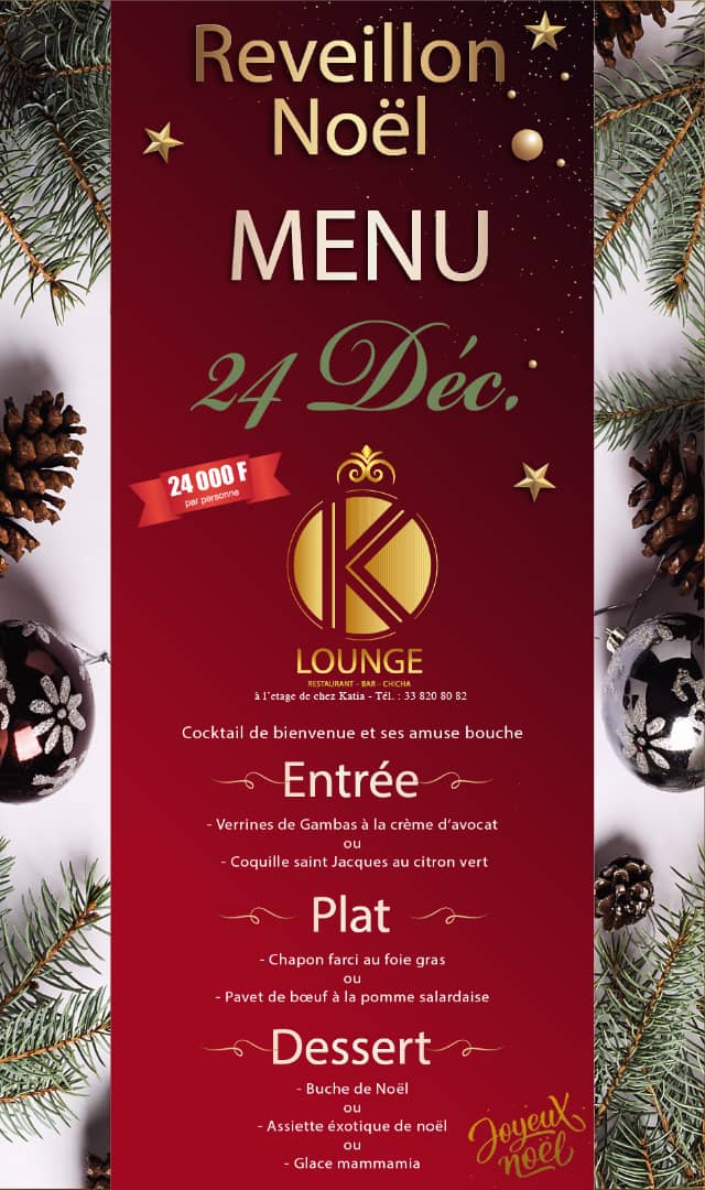 Pourvos réveillons de Noël et fin d'année une seule destination,le K LOUNGE CHEZ KATIA ET LE KABYLIE aux Almadies vous offrent un cadre exceptionnel. Appelez vite pour vos réservations