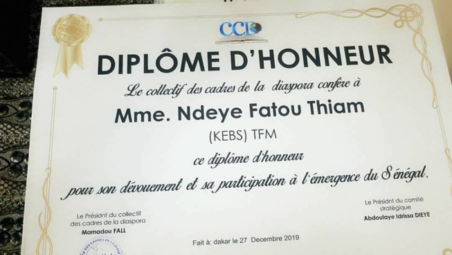 Kebs Thiam de la TFM honorée par le collectif des cadres de la diaspora.