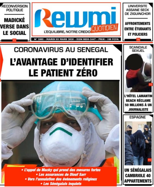 REVUE DE PRESSE: LA UNE DES QUOTIDIENS DU MARDI 03 MARS 2020