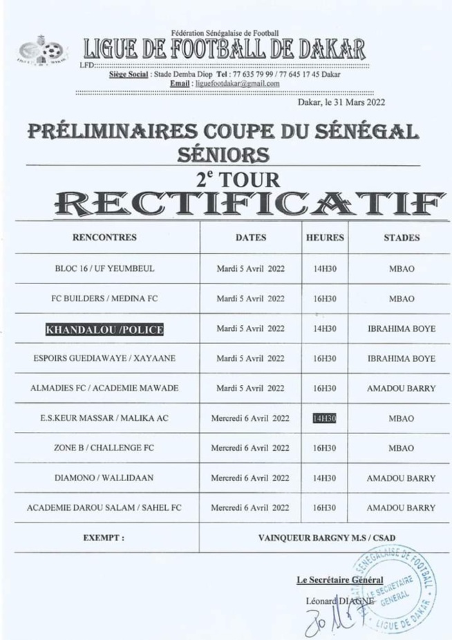 Coupe du Sénégal Seniors: Calendrier des matchs préliminaires