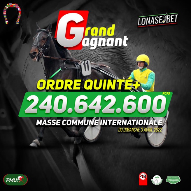 LONASE.BET: Grand gagnant du cagnotte masse commune internationale 240.642.600