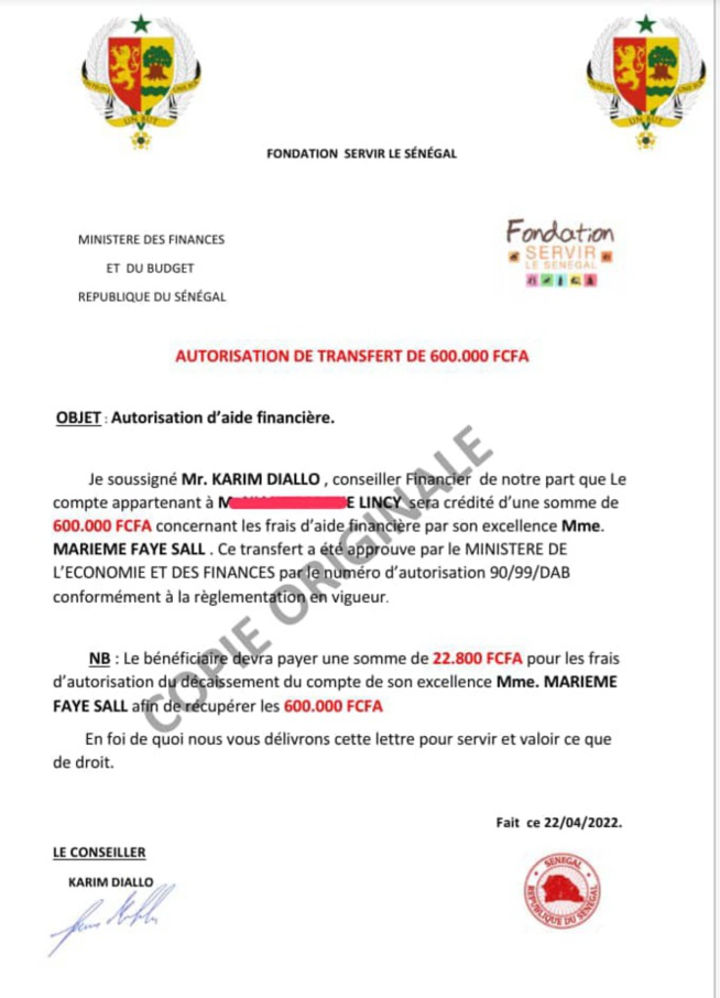 Arnaque via un prétendu financement : Voici comment des malfrats utilisent la Fondation Servir le Sénégal et le Ministère des Finances