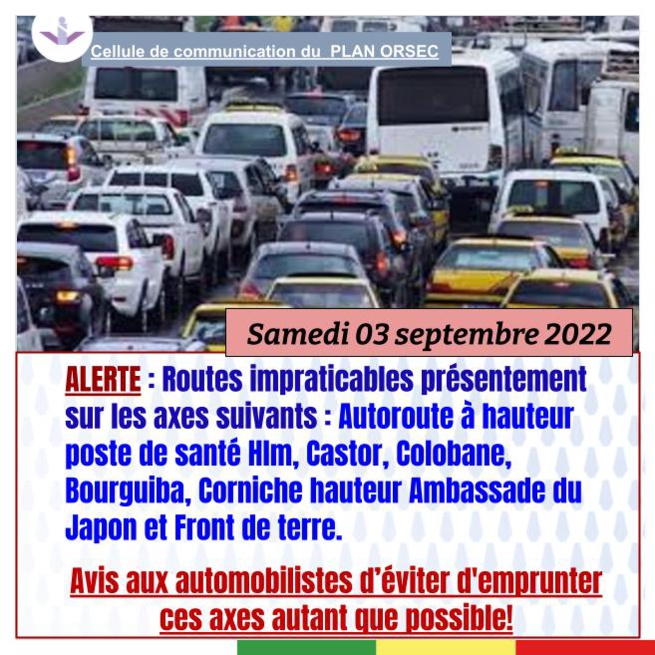 Samedi 03 septembre 2022: Ces routes impraticables et axes à éviter pour les automobilistes