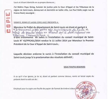 St Louis: Le préfet déchire l'ordonnance de sursis de la Cour d’Appel et installe le Conseil municipal lundi