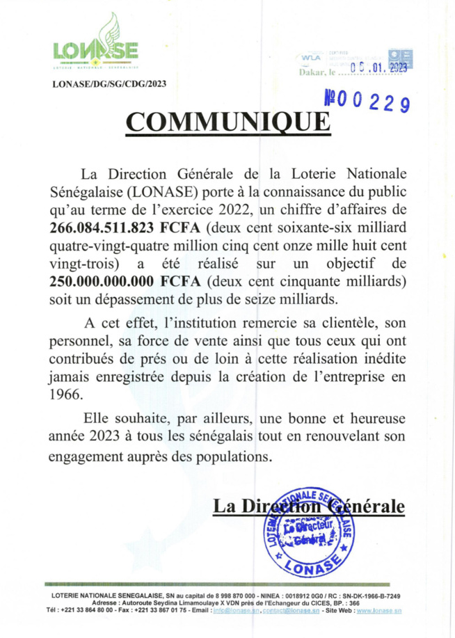 Communique de la LONASE