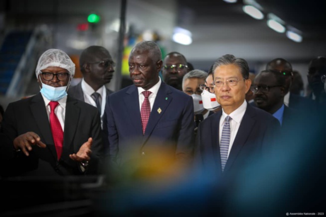 Visite du Parc industriel intégré de Diamniadio (P2ID) du président de l’Assemblée nationale du Sénégal, Amadou Mame Diouf et son hôte chinois, Président Zhao Léji