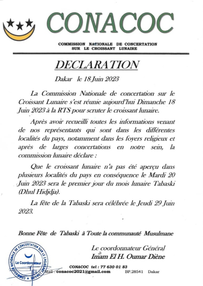 Tabaski 2023 : L’importante annonce de la CONACOC sur la date