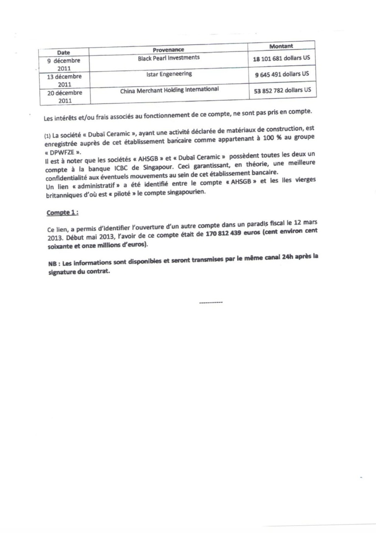 Voici le rapport de l'expert comptable Alboury Ndaw du cabinet RMA sur le fameux compte de Karim Wade de Singapour