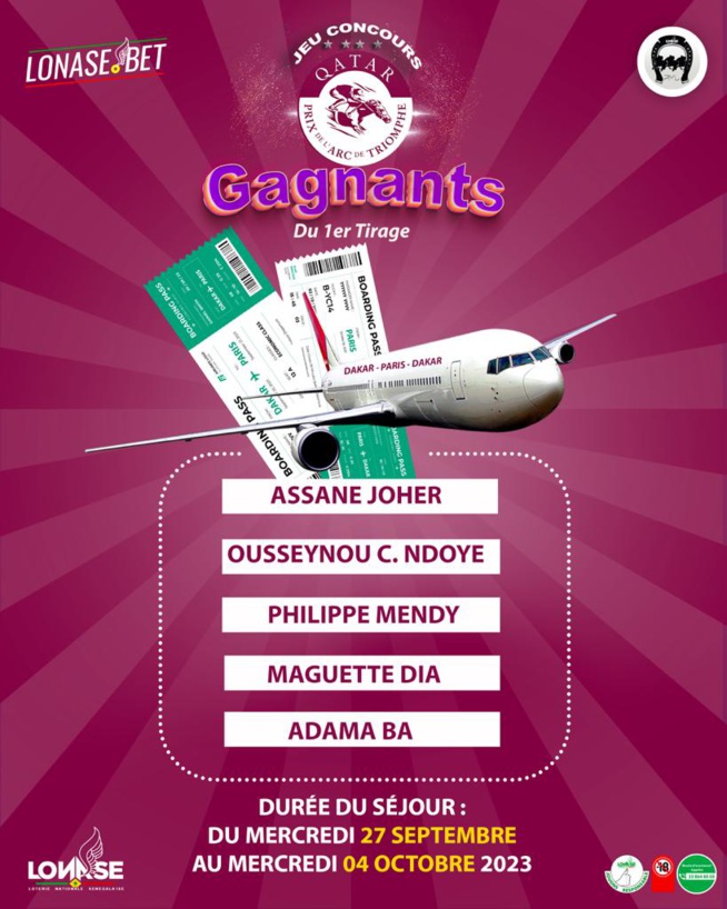 GRAND JEU CONCOURS ARC DE TRIOMPHE LONASE Les 5 premiers gagnants remportent chacun un billet d’avion : Dakar – Paris – Dakar