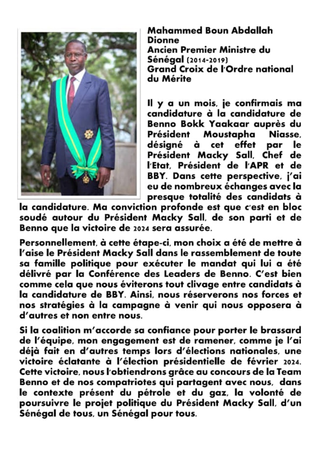 Mahamed Boune Abdalah Dione ancien Premier Ministre du Senegal Grand Croix de l'Ordre National du Merite