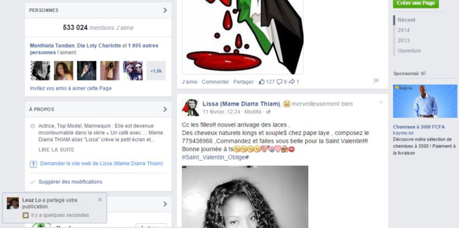 Attention: La page Facebook de Mame Diarra Thiam Lissa, piratée par une personne mal intentionnée