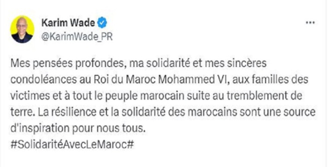 Tremblement de terre au Maroc : Karim Wade exprime sa solidarité et es sincères condoléances au Roi Mohammed VI