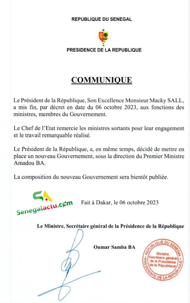 Le Président Macky Sall met fin aux fonctions des ministres, remaniement imminent