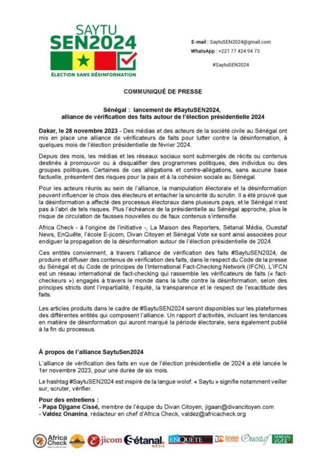 Présidentielle de 2024: Alliance de vérification des faits, « Seytou Sen2024 », lancée