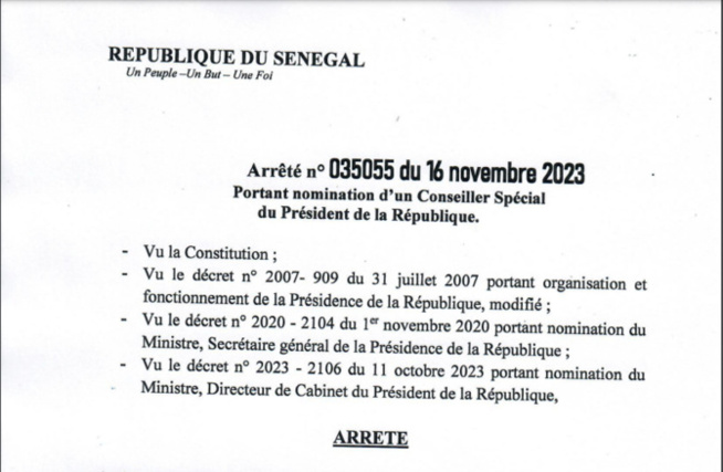 Décret de nomination : Mohamadoune Araby Niass nommé Conseil spécial du président de la République