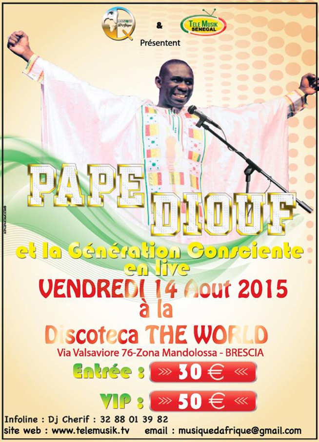 Le 14 Août Pape Diouf en live à la Discoteca The World via valsaviore 76 zone Mandolossa Brescia.