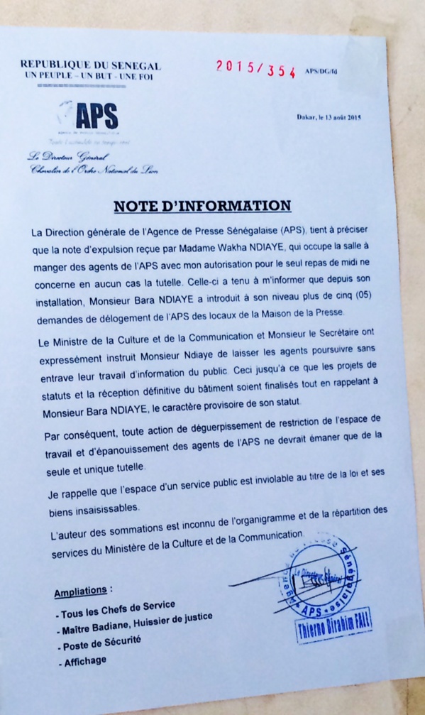 Le contenu gravissime de cette note du Dg de l’Aps qui accable le ministre Mbagnick Ndiaye et le Secrétaire d’Etat Yakham Mbaye