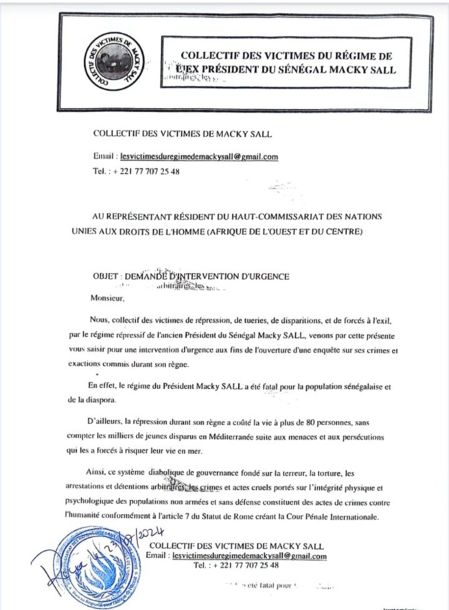 Saisine du Haut Commissariat des Nations Unies : Le Collectif des Victimes du régime de Macky Sall, internationalise son combat