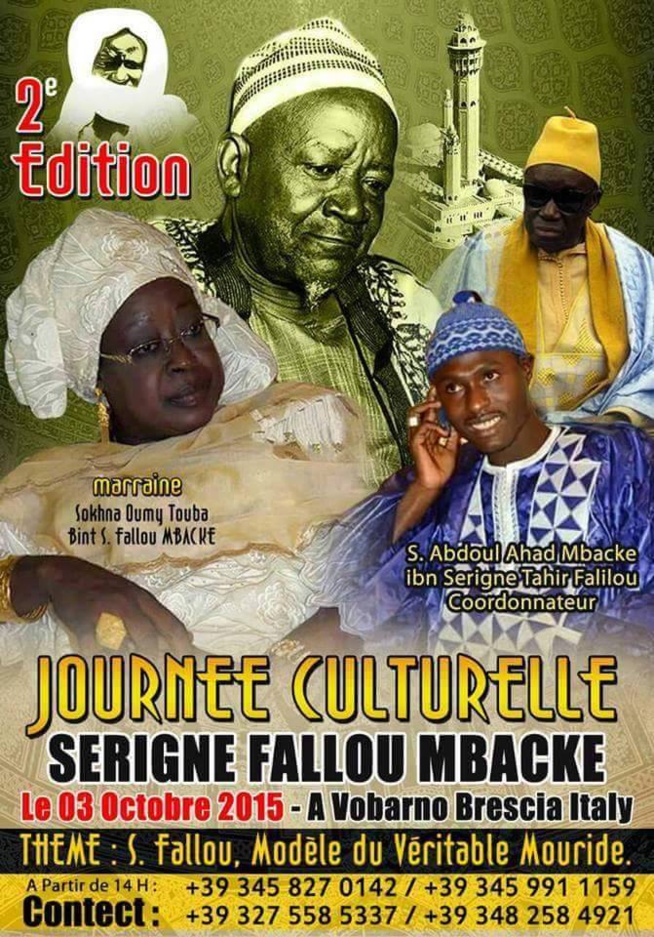 Seconde édition journée culturelle Serigne Fallou Mbacké le 03 octobre à Vobarno Brescia en Italie.