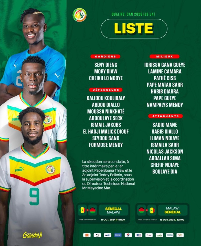 Liste des 26 lions retenus pour la double confrontation du Sénégal contre le Malaw