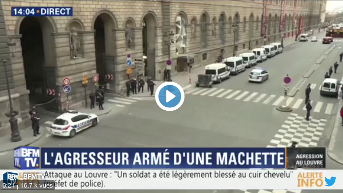 vVidéo- France: Agression au Louvre, une vidéo montre le moment où les visiteurs écoutent les consignes de sécurité