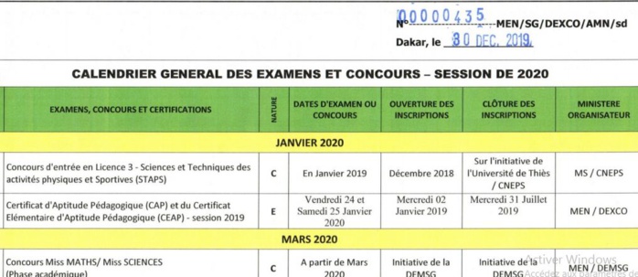 Consultez le Calendrier des examens et concours 2019