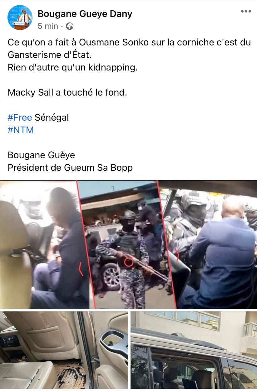 La réaction surprenante de Bougane Guéye après le geste des gendarmes contre Ousmane Sonko