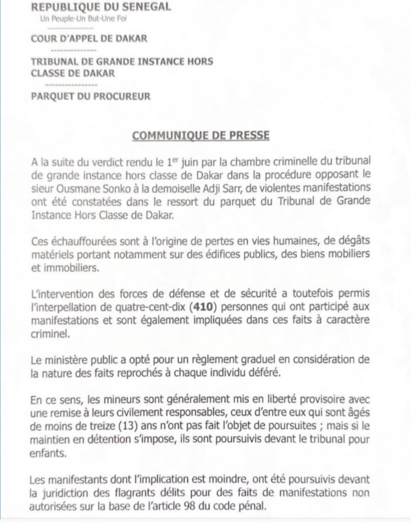 Manifestations : 410 personnes arrêtées, le procureur de la République annonce l'ouverture d'une information judiciaire