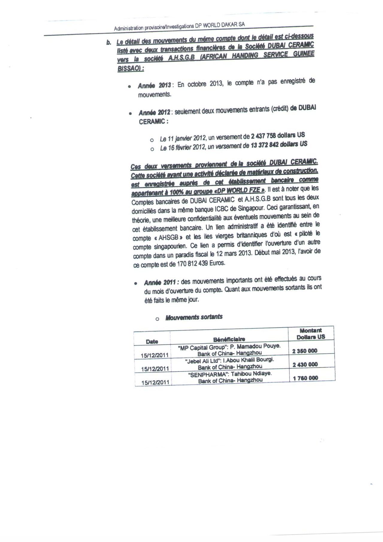 Voici le rapport de l'expert comptable Alboury Ndaw du cabinet RMA sur le fameux compte de Karim Wade de Singapour