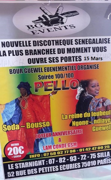 100% Soirée sénégalaise ce Dimanche 15 mars au Star Night de Paris Soda Bousso Ngoné Ndiaye Guéweul. Regardez