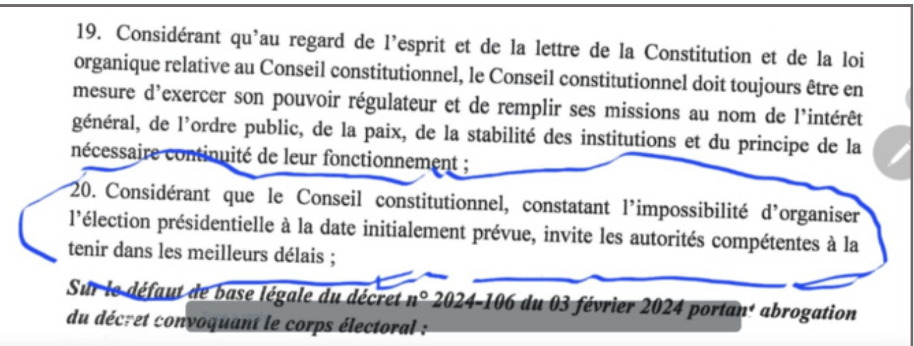 Présidentielle 2024 : Le Conseil constitutionnel souligne l'impossibilité d'organiser le scrutin, le 25 février