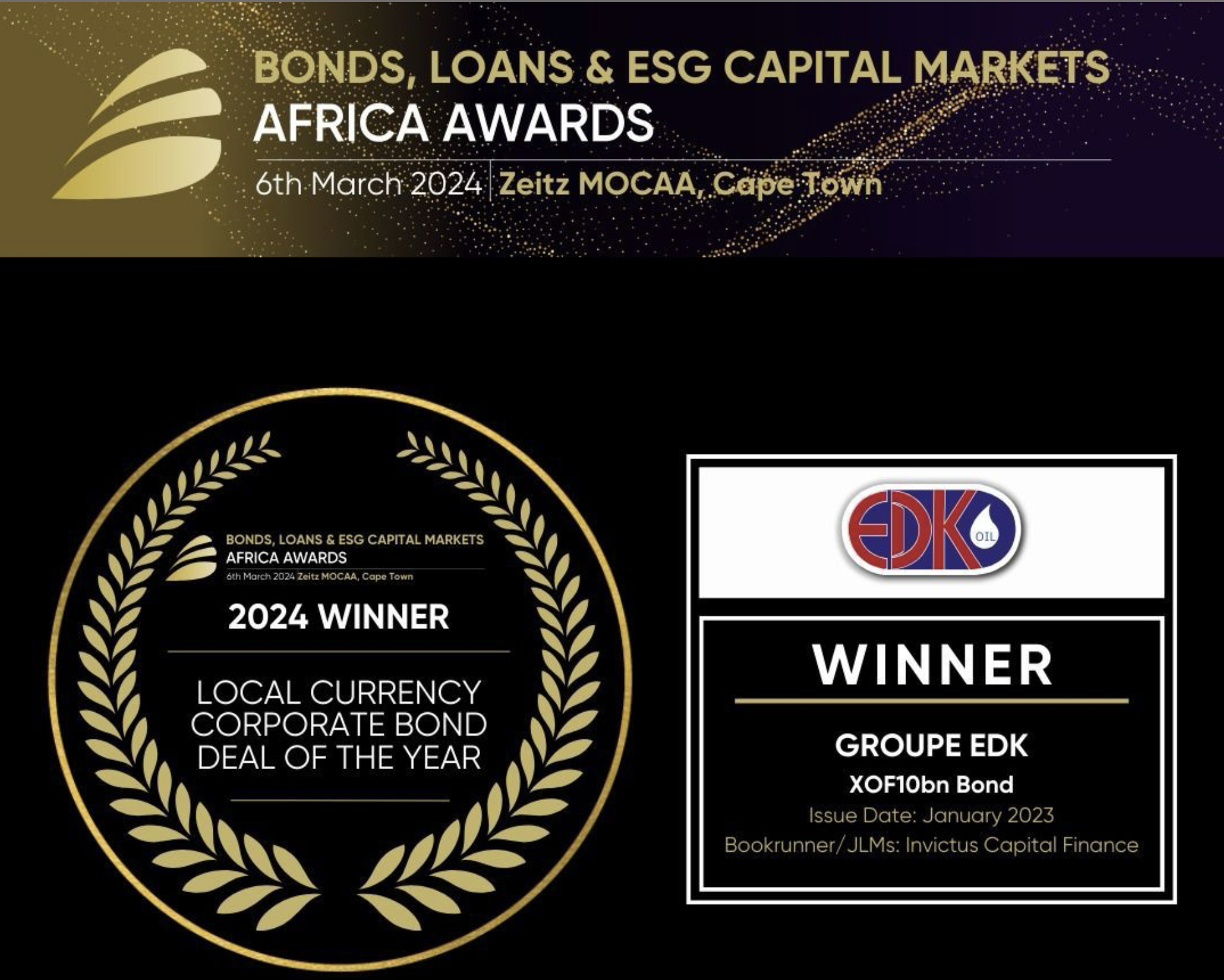 Le Groupe EDK triomphe aux Bonds, Loans & ESG Capital Markets Africa 2024