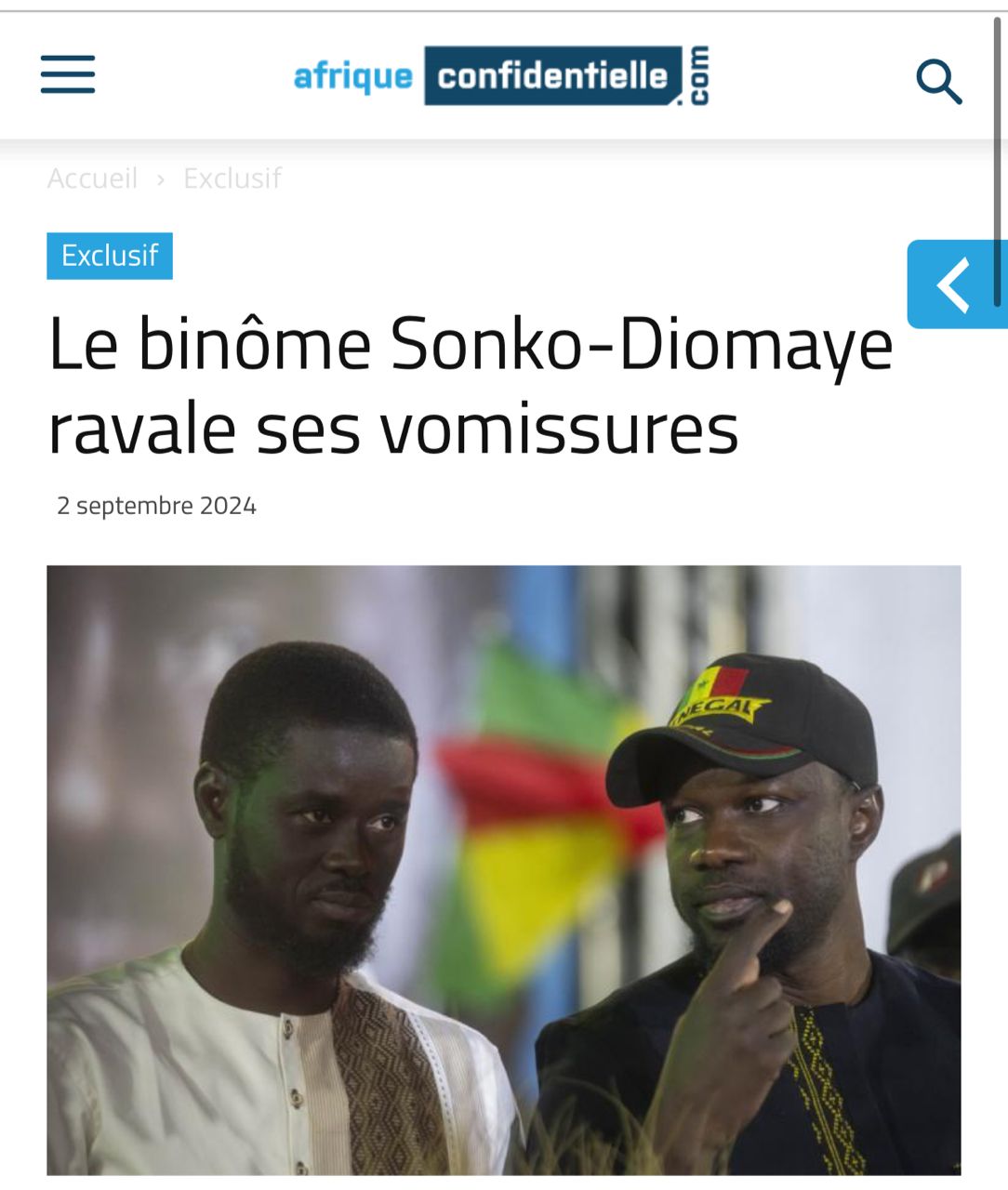 Le binôme Sonko-Diomaye ravale ses vomissures