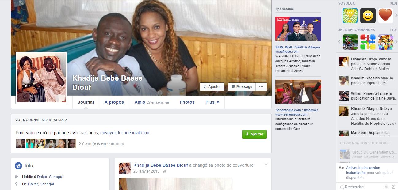 Alerte: Un faux compte facebook au nom de Khadija Bebe Basse Diouf crée: Bebe Basse Diouf n'a pas de compte facebook