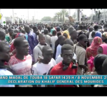 Grand Magal de TOUBA 2017 : discours du Khalife Général des Mourides Cheikh Sidy Moukhtar Mbacké. TOUBA le 1 er Safar 1439 H