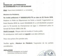 Crainte de troubles à l'ordre public : Diambars-Uso interdit par Madame le Préfet de Fatick