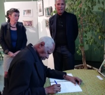 L’ancien Président Abdou Diouf et Mme Elisabeth Diouf à la messe donnée pour Mme Colette Hubert Senghor à Verson par sa famille française.