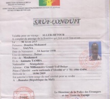 Voici le sauf conduit délivré par la police des Étrangers et des Titres de voyages à M Doudou Mouhamed Sagna