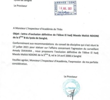 Lycée de Songué: Agression sur un surveillant: L'élève Maodo Malick Ndione exclu