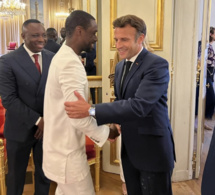 Palais de l’Elysee – Le DG du Groupe Futur Média, Birane Ndour en compagnie de son père, reçu par le Président Emmanuel Macron