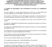 PROCASEF/ Marché pour l'acquisition d'images satellitaires: L'ARMP rejette le recours de Oumou Group (Document)