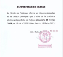 Présidentielle 2024 : La date de l’élection fixée au dimanche 25 février 2024