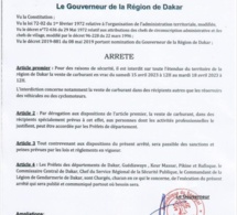 Arrêté du Gouverneur de la région de Dakar du 14 avril 2023 portant interdiction temporaire de vente de carburant en vrac.