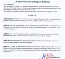 Département de Dakar: Arrêté portant interdiction temporaire de circulation de motos