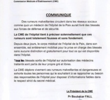 Livraison de blessés aux FDS : La CME de l’hôpital de la Paix dément et précise que ces rumeurs sont totalement fausses et sans fondement