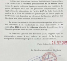 Le modèle de la fiche de collecte des parrainages disponible: La séance de remise et d'information prévue le 29 septembre (DGE)