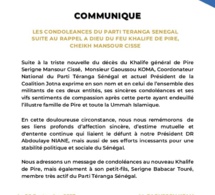 LES CONDOLÉANCES DU PARTI TERANGA SENEGAL SUITE AU RAPPEL A DIEU DU FEU KHALIFE DE PIRE, CHEIKH MANSOUR CISSE